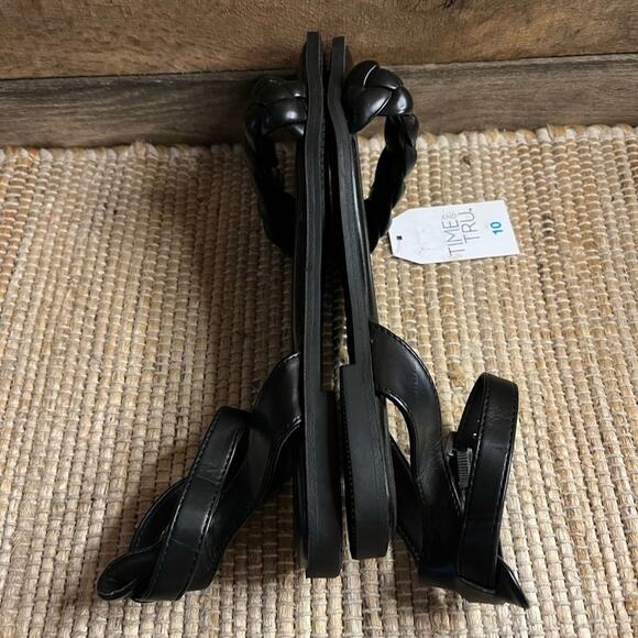 Time And Tru Black Braided Ankle Strap Sandals Size 10 - Picture 7 of 11